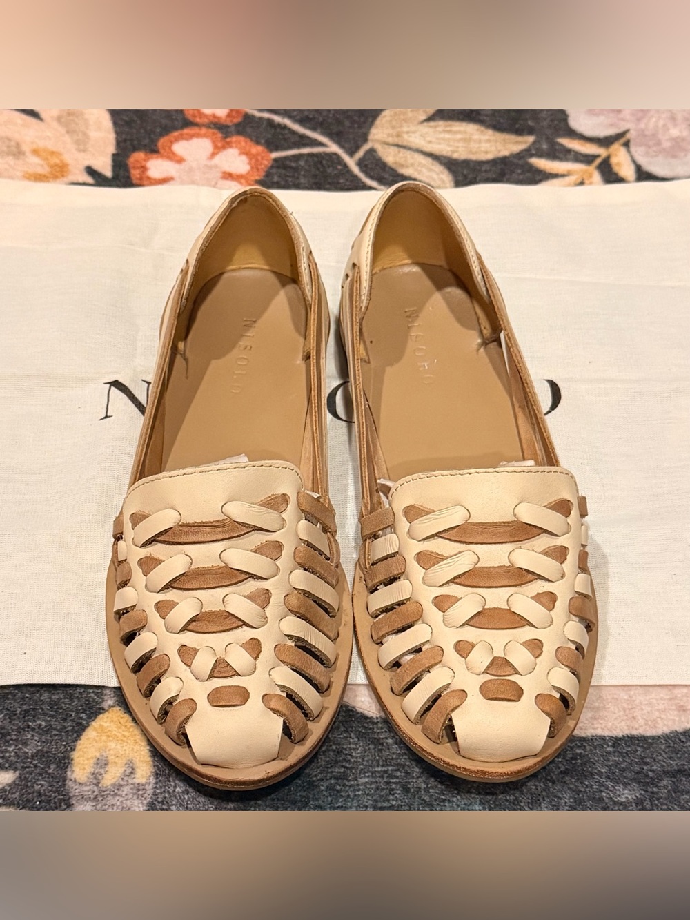 Nisolo Cream and Tan Woven Leather Loafers